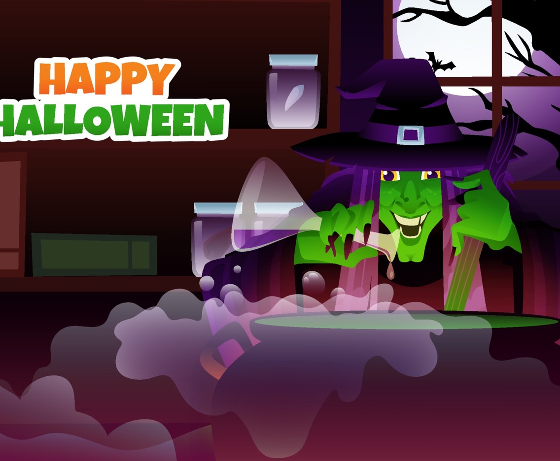 Witch Cooks in the Halloween Night