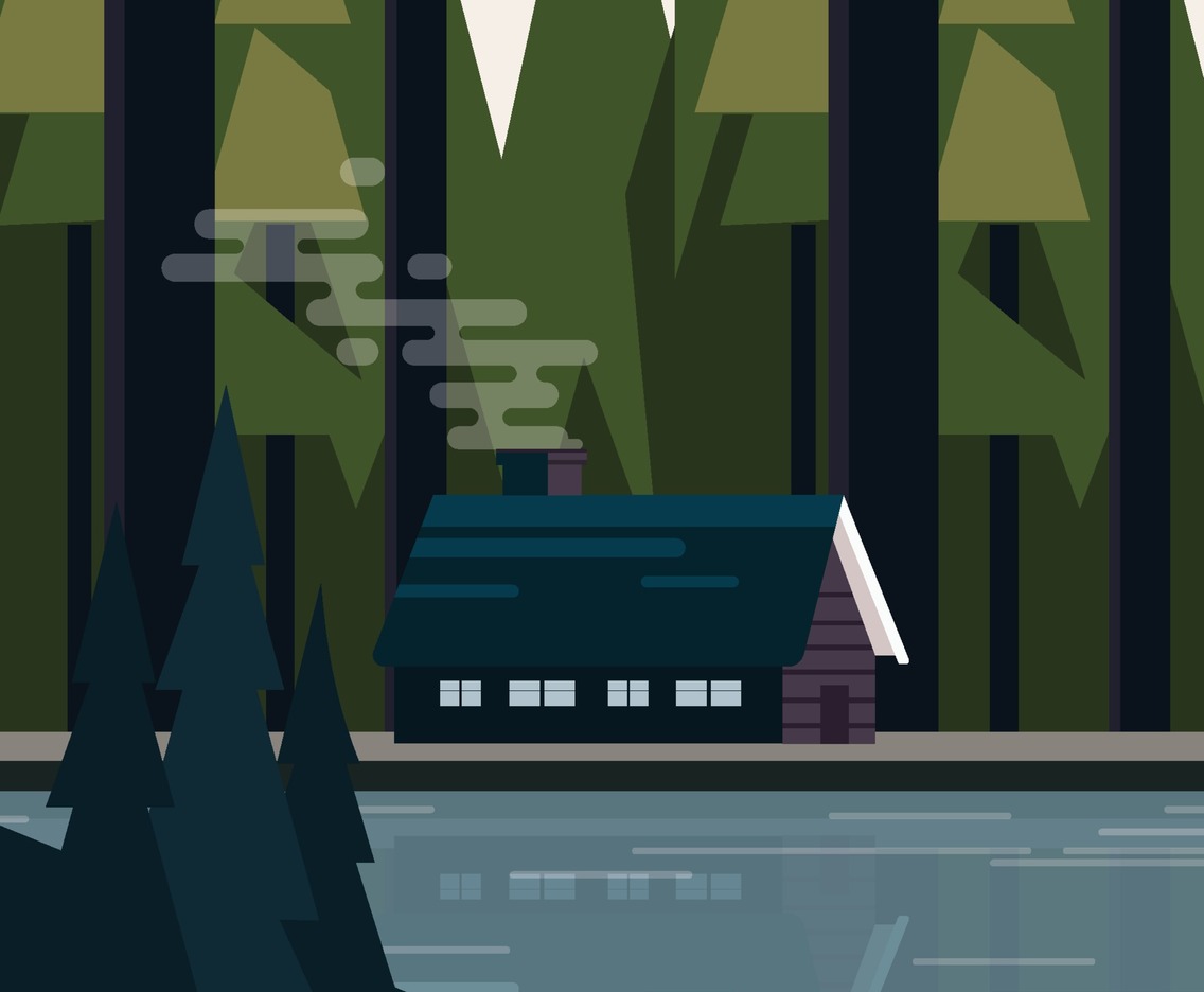 Cabin In The Woods By The River Concept