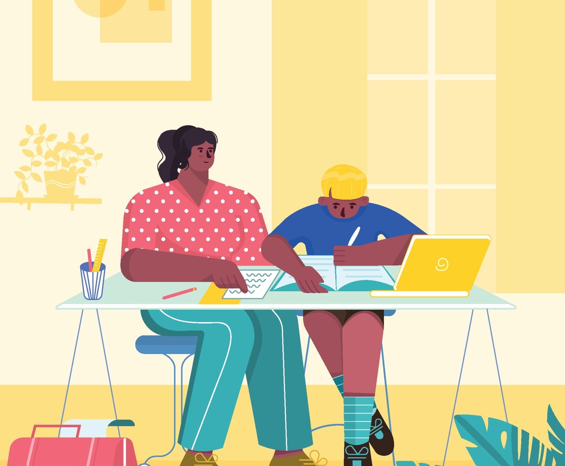 Private Teacher Accompany Her Student At Home Concept
