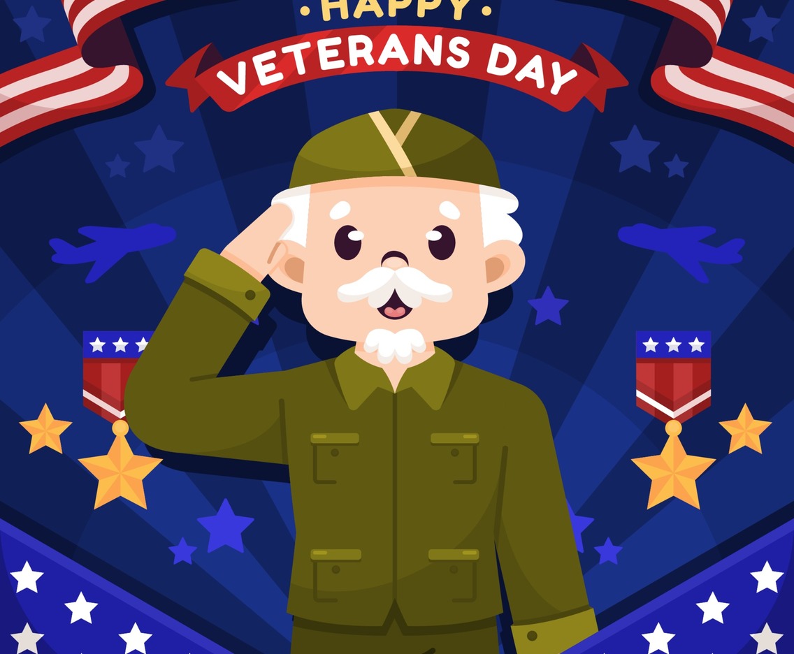 Old Veteran Soldier Saluting on Veterans Day