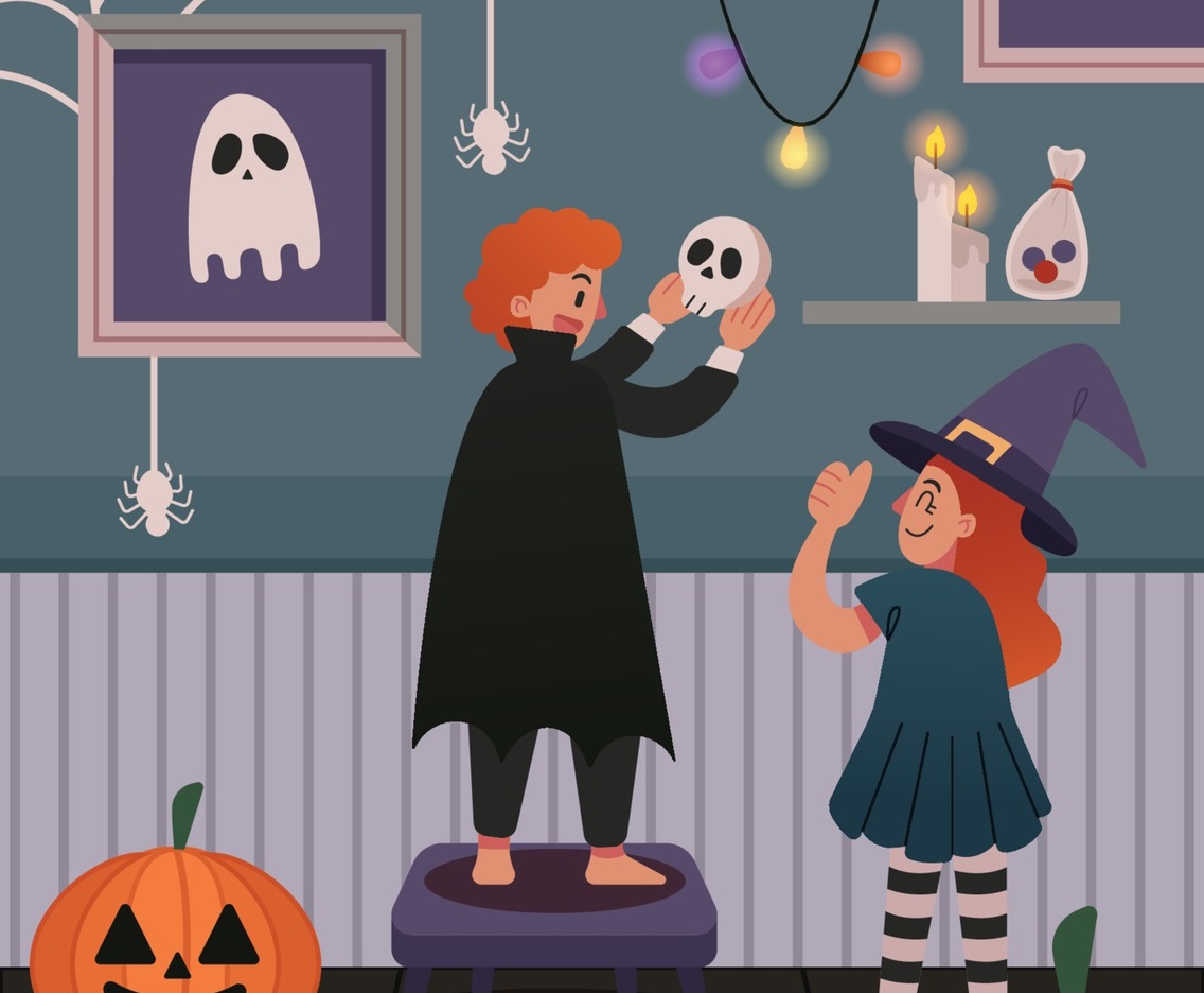 Kids Decorating House for Halloween