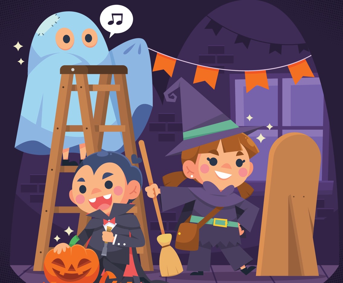 Cute kids preparing for halloween party