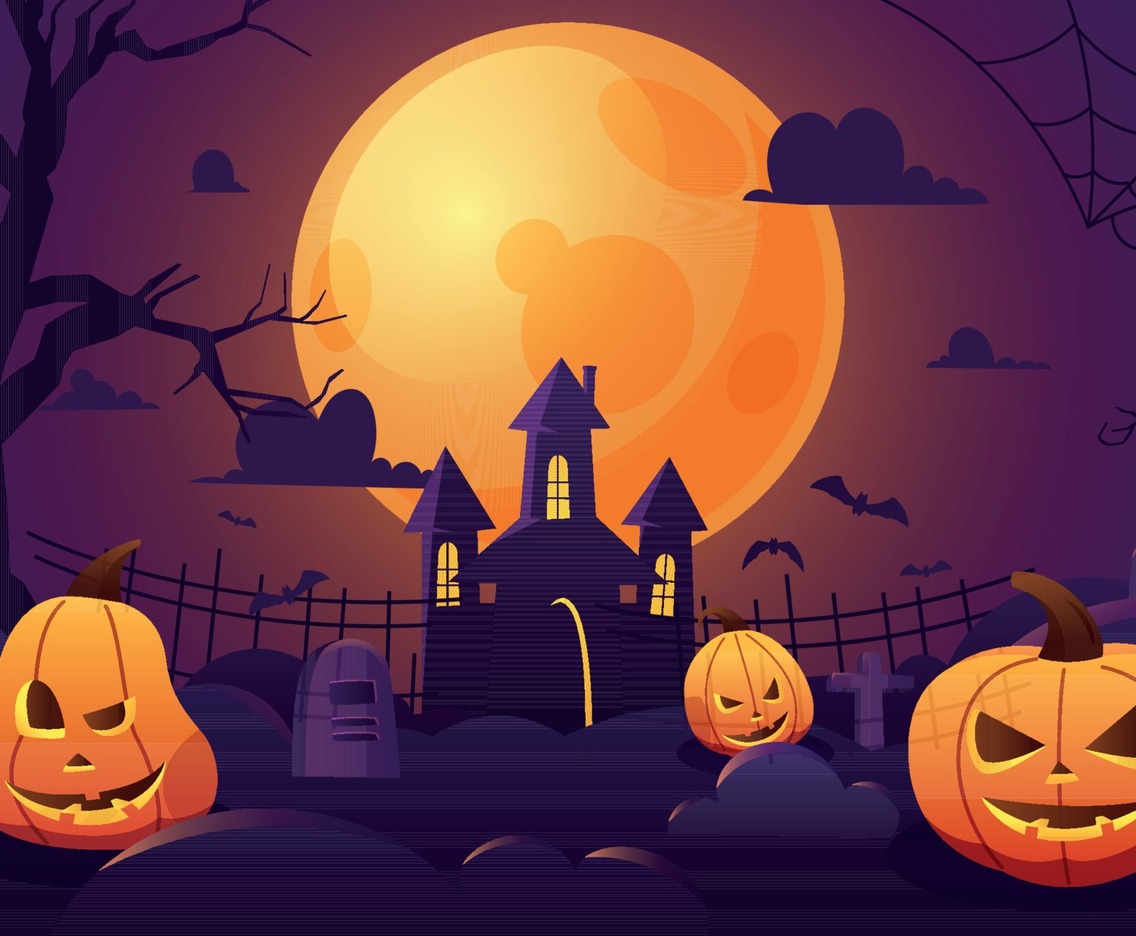 Halloween Background with Bunch of Smiling Pumpkins