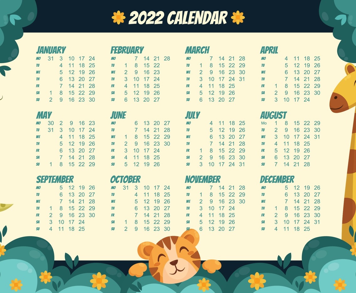 2022 Calendar with Forest Animal Theme