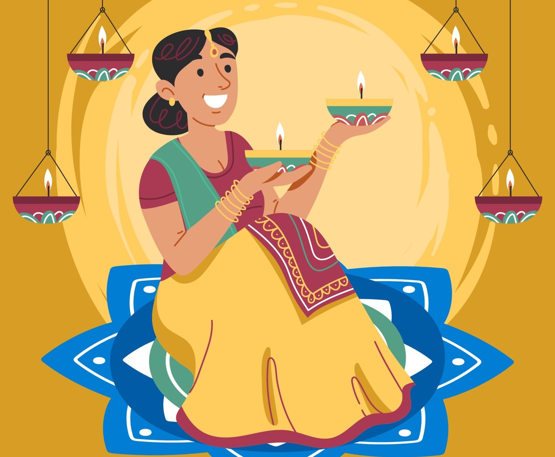 Indian Woman Bring Light of Diwali