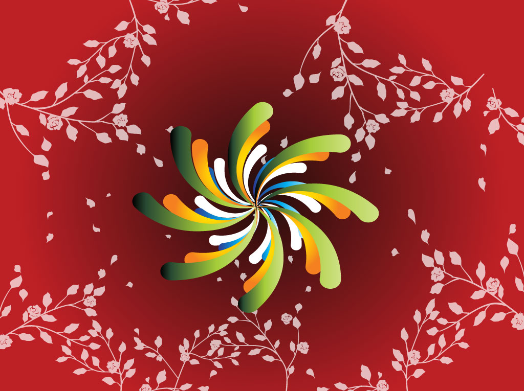 Red Floral Spiral Background