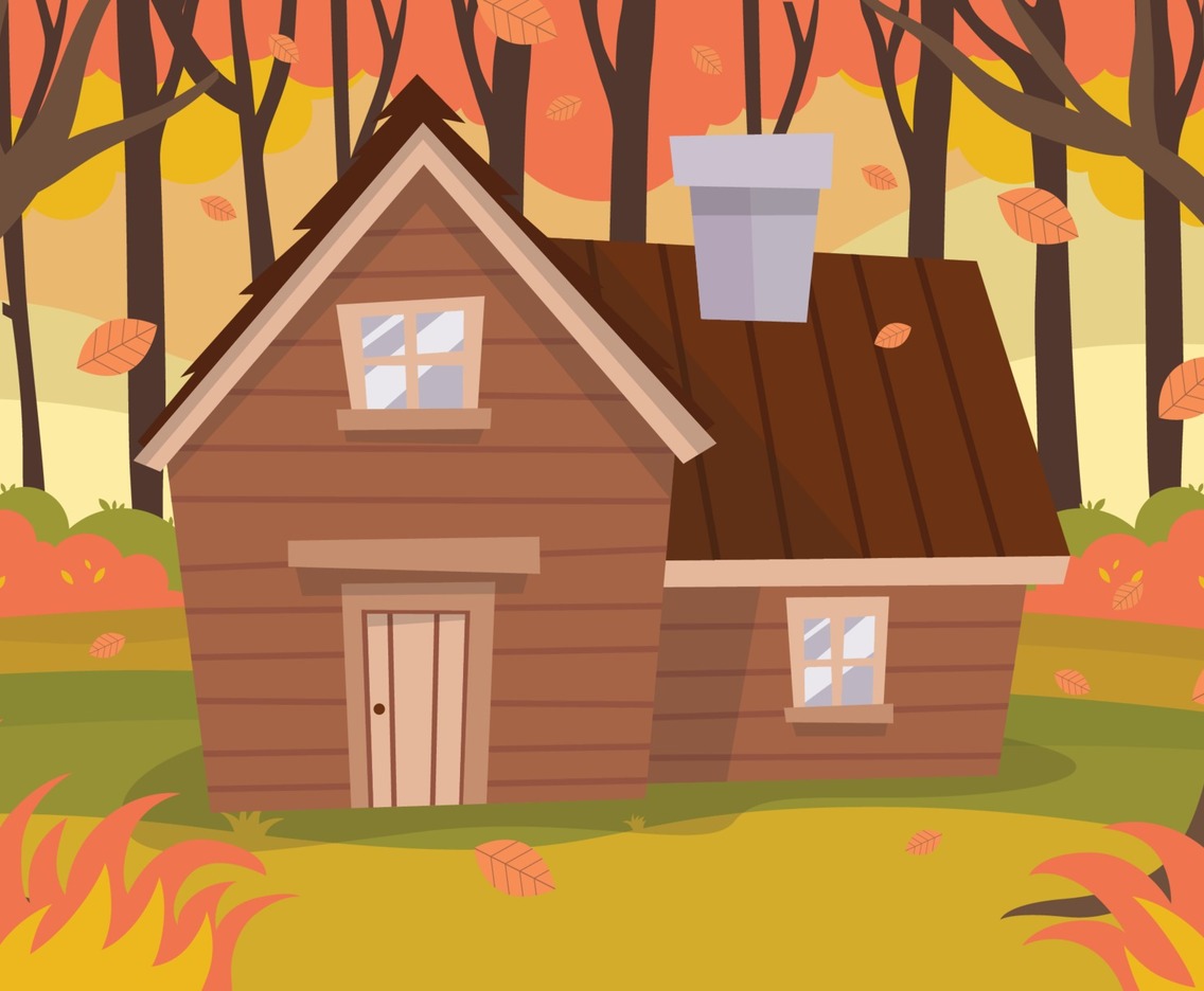 Wood Cabin Colorful Scenery Concept