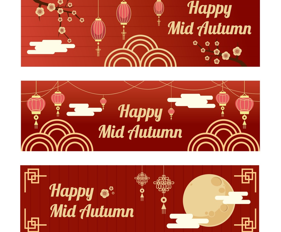 Mid Autumn Festival Banners in Red