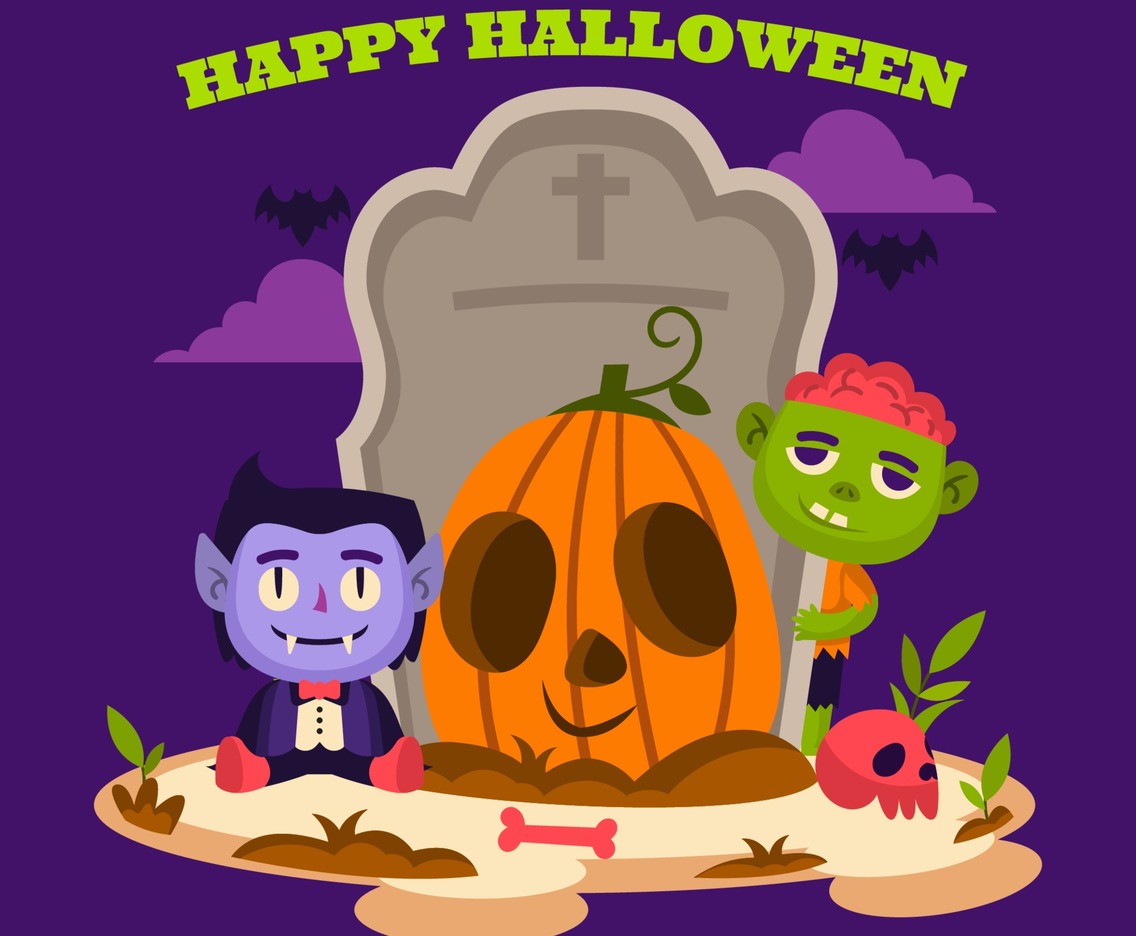 Group of Cartoon Monsters Hangout at Local Graveyard