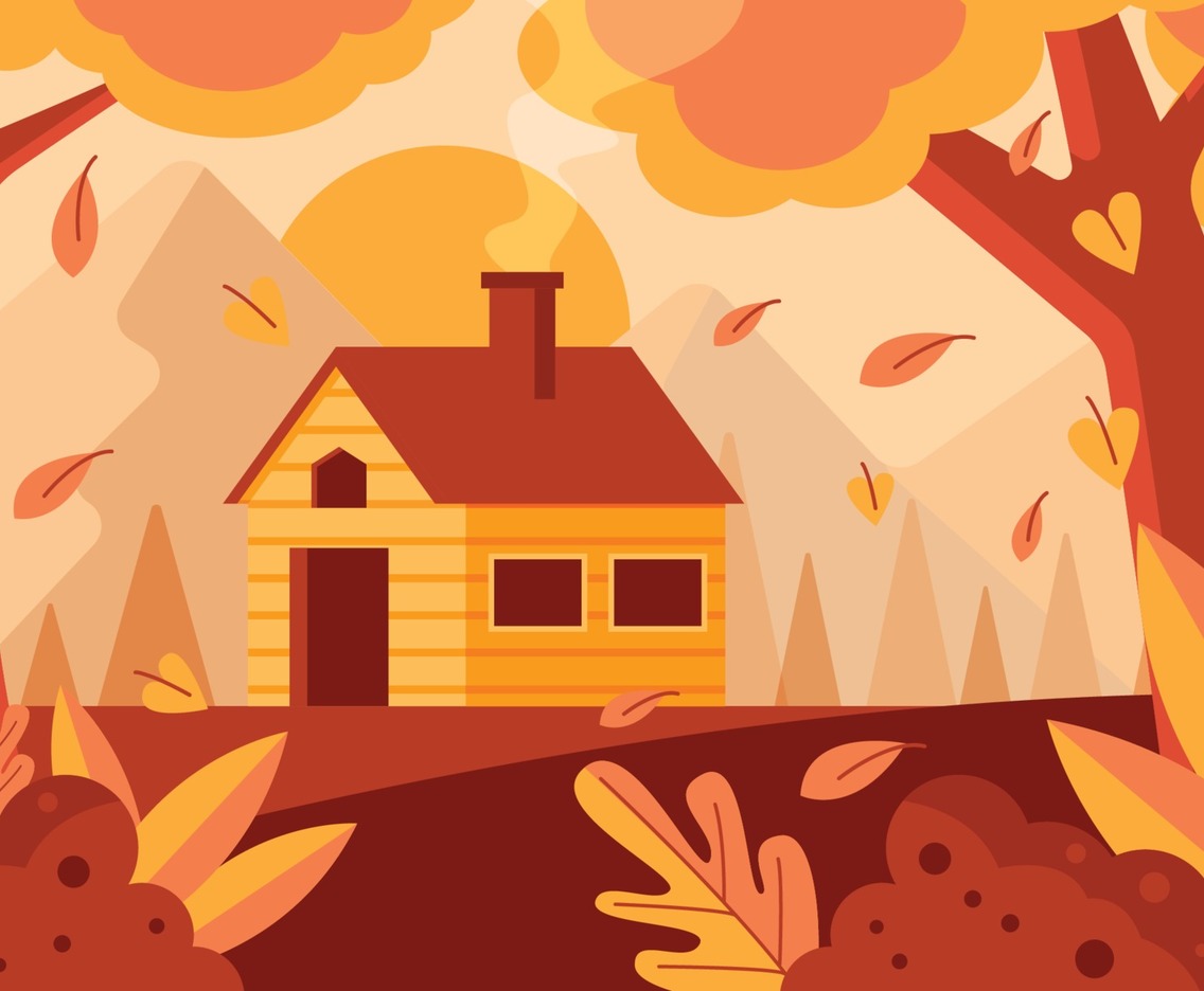 Mountain Cabin Autumn Scenery
