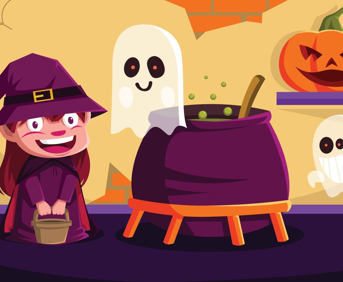 Witch Girl Working on Halloween Preparation