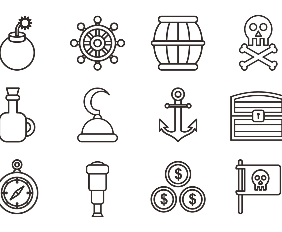 Pirate Outline Object Icon Set