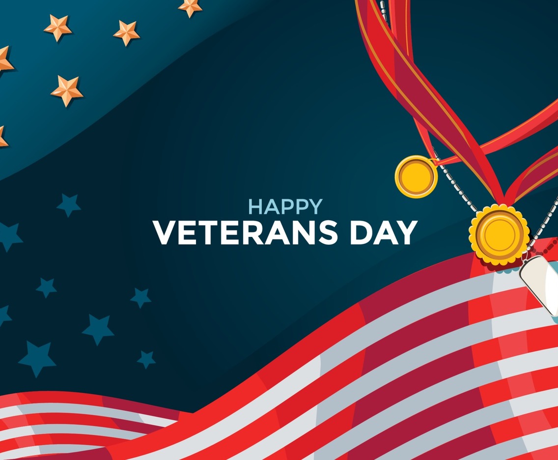 Happy Veterans Day Background with Flag and Medals