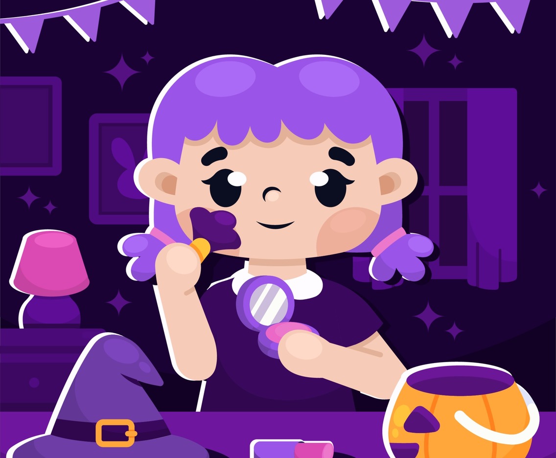 Little Girl Getting Ready for Halloween