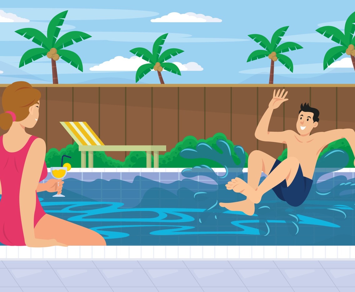 Boy and Girl Swim during Summer