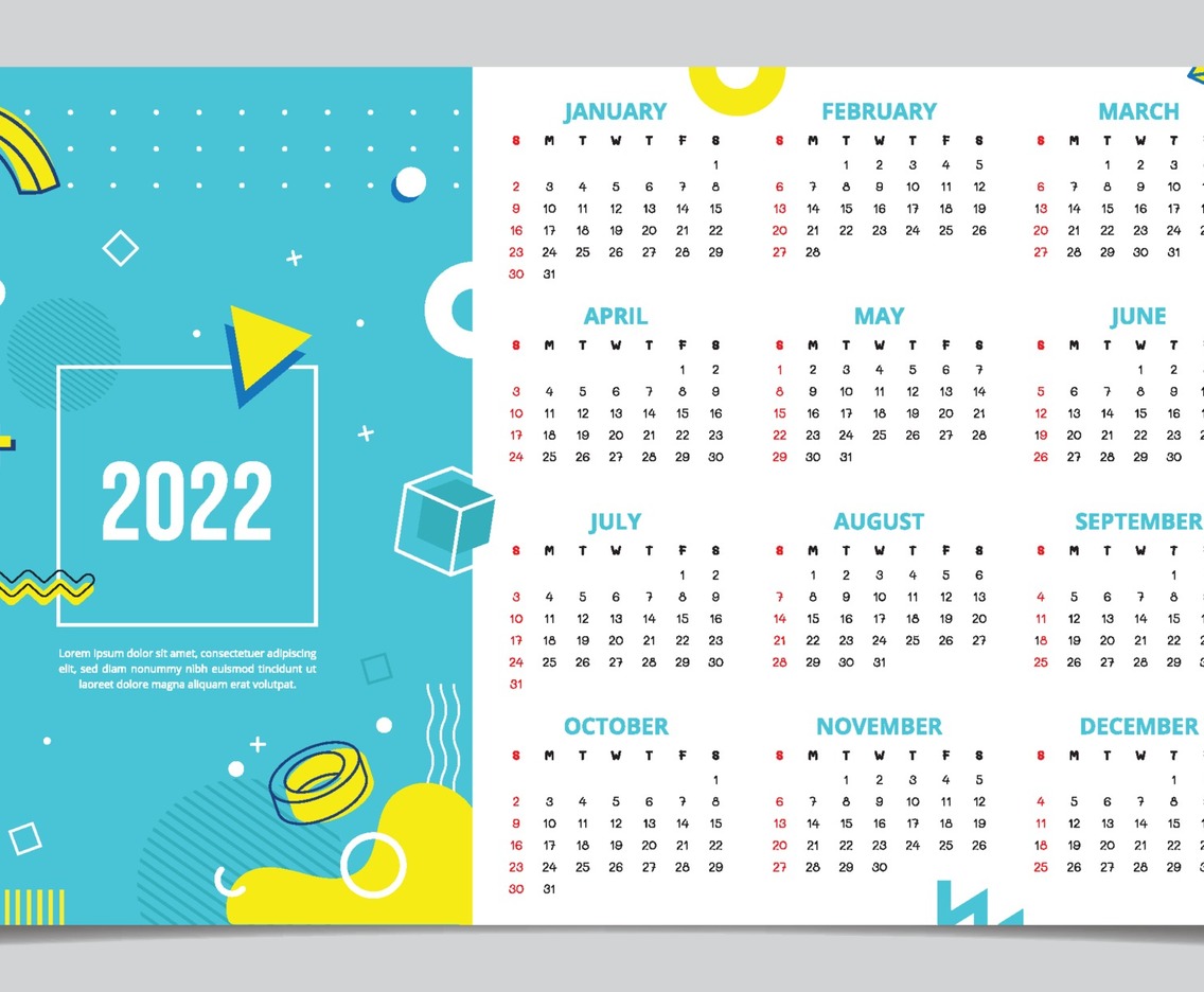 2022 Calendar Green Memphis Style Template