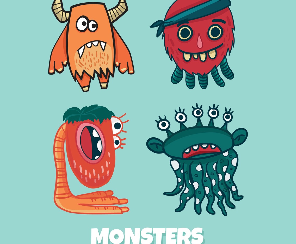 Cute Monster Characters in Doodle Style