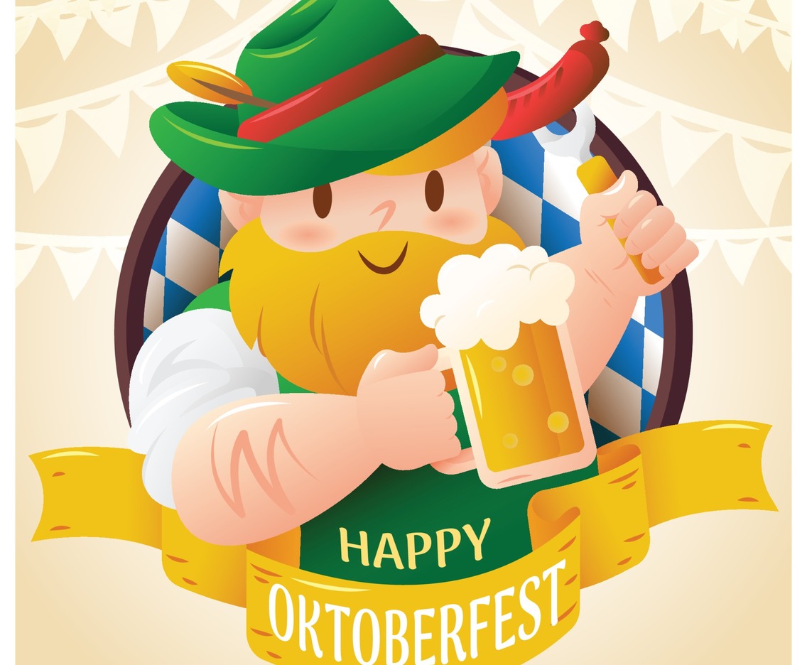 Man Celebrates Oktoberfest with Beer and Sausage