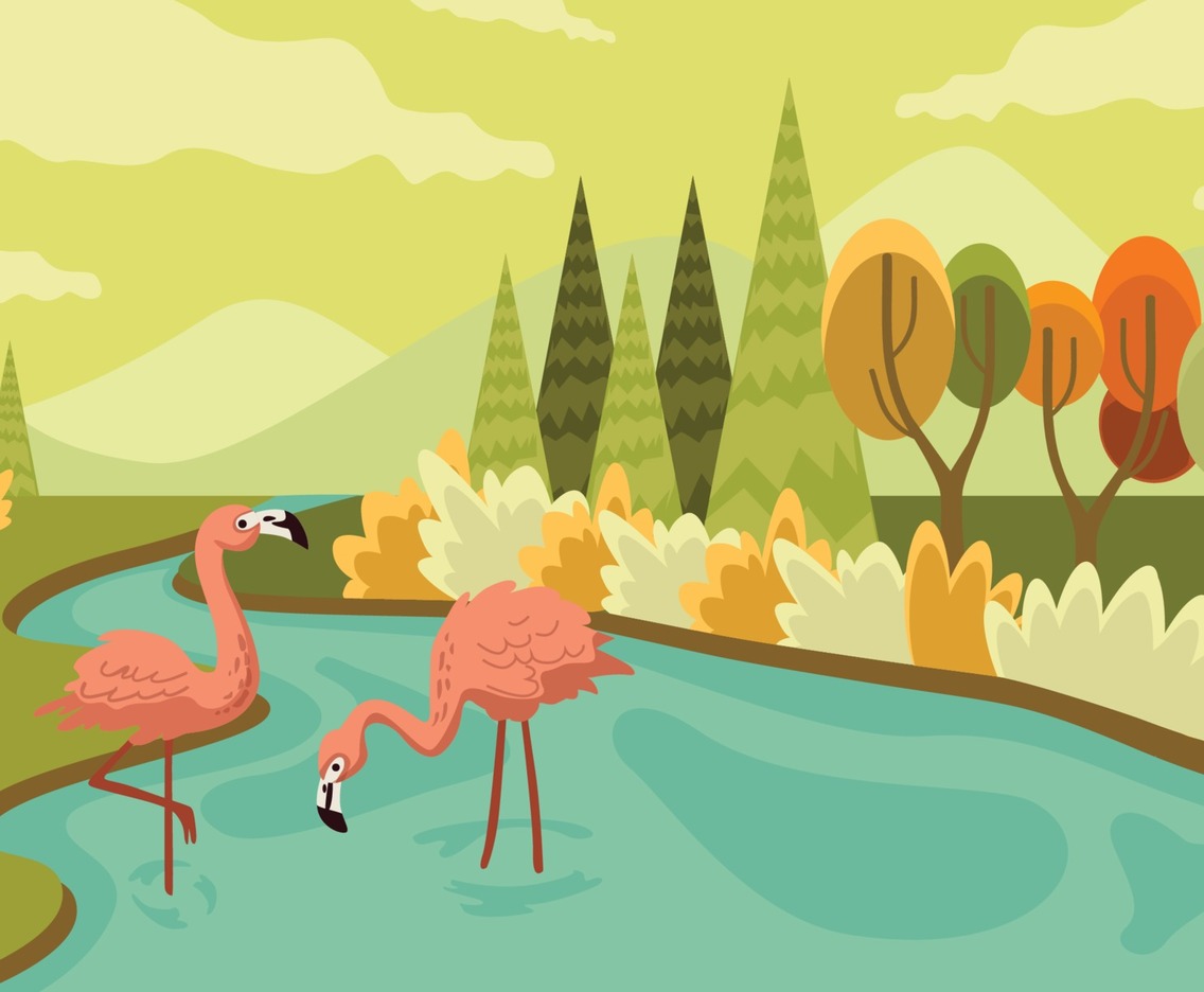 Flamingos by the River Background