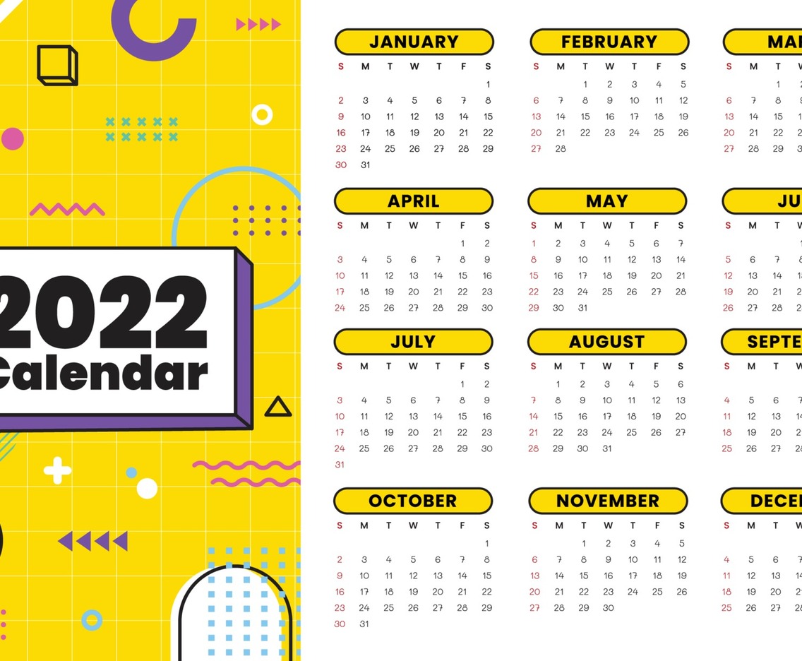 2022 Calendar with Memphis Style Concept