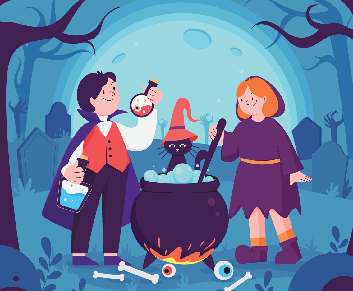 Boy and Girl Celebrate Halloween Day