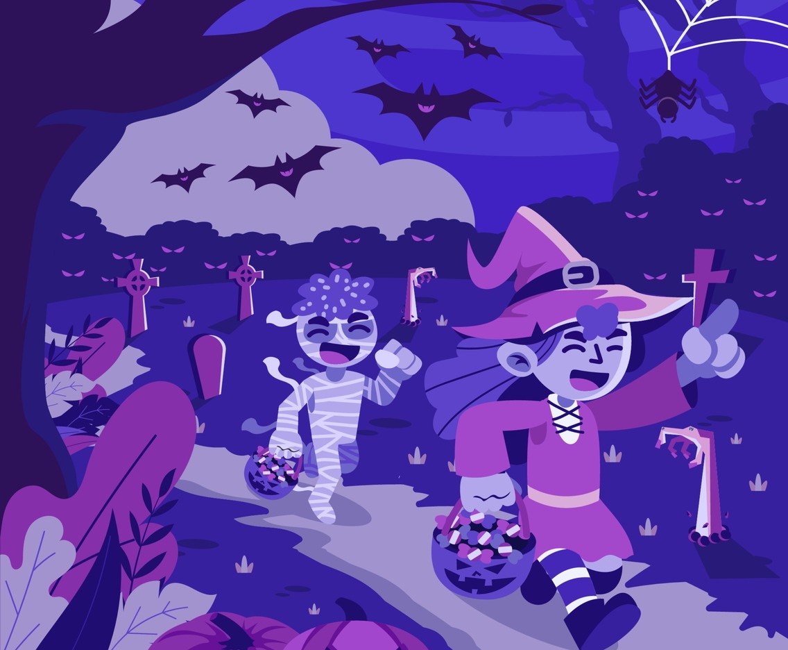 Kids Trick or Treating in Halloween Night