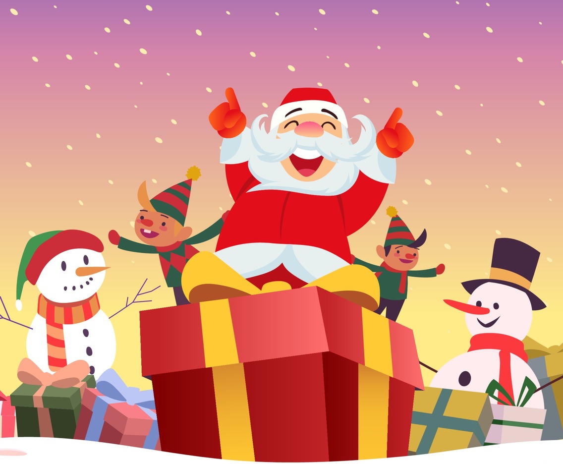 Santa Claus Elf and the Snowman