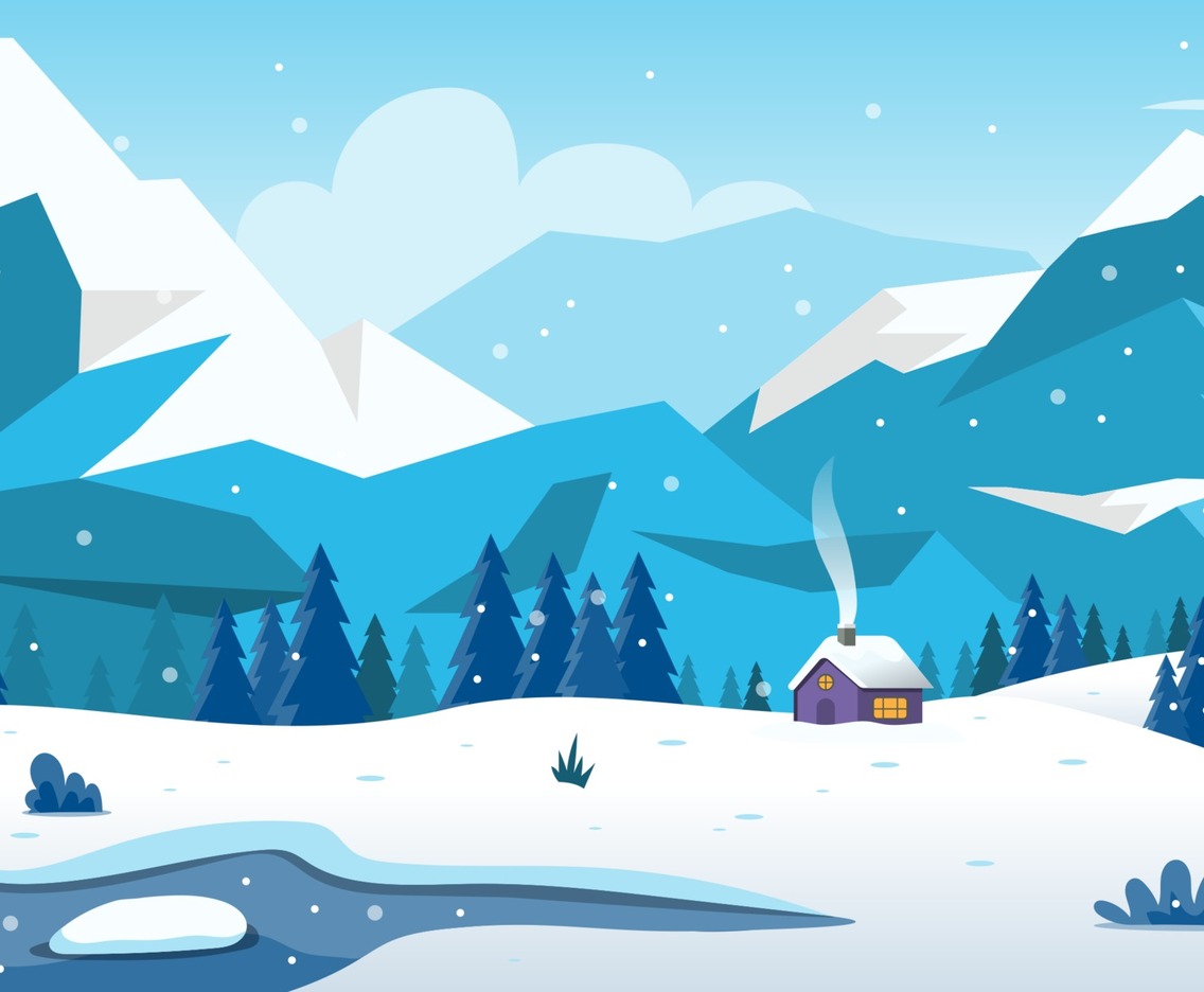 Small Cabin Near Snowy Mountain