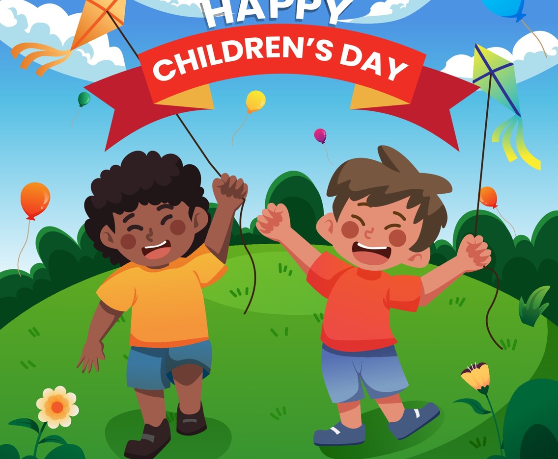 Best Friends Playing with Kites in Children's Day