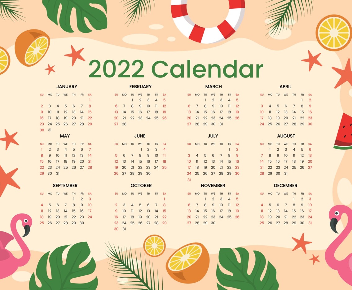 Calendar 2022 Summer Theme Template