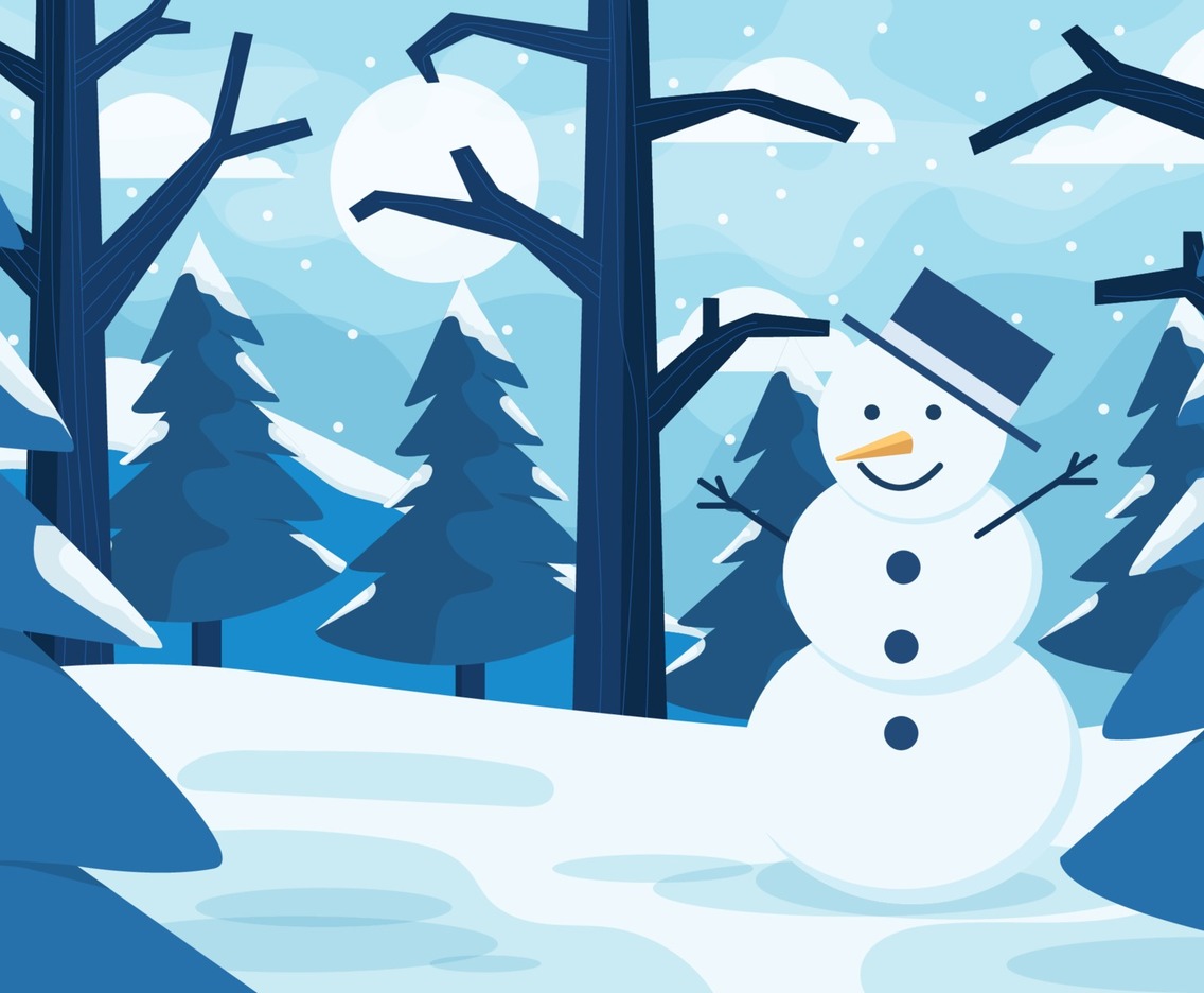 Scenery of Snowman in the Forest during Winter