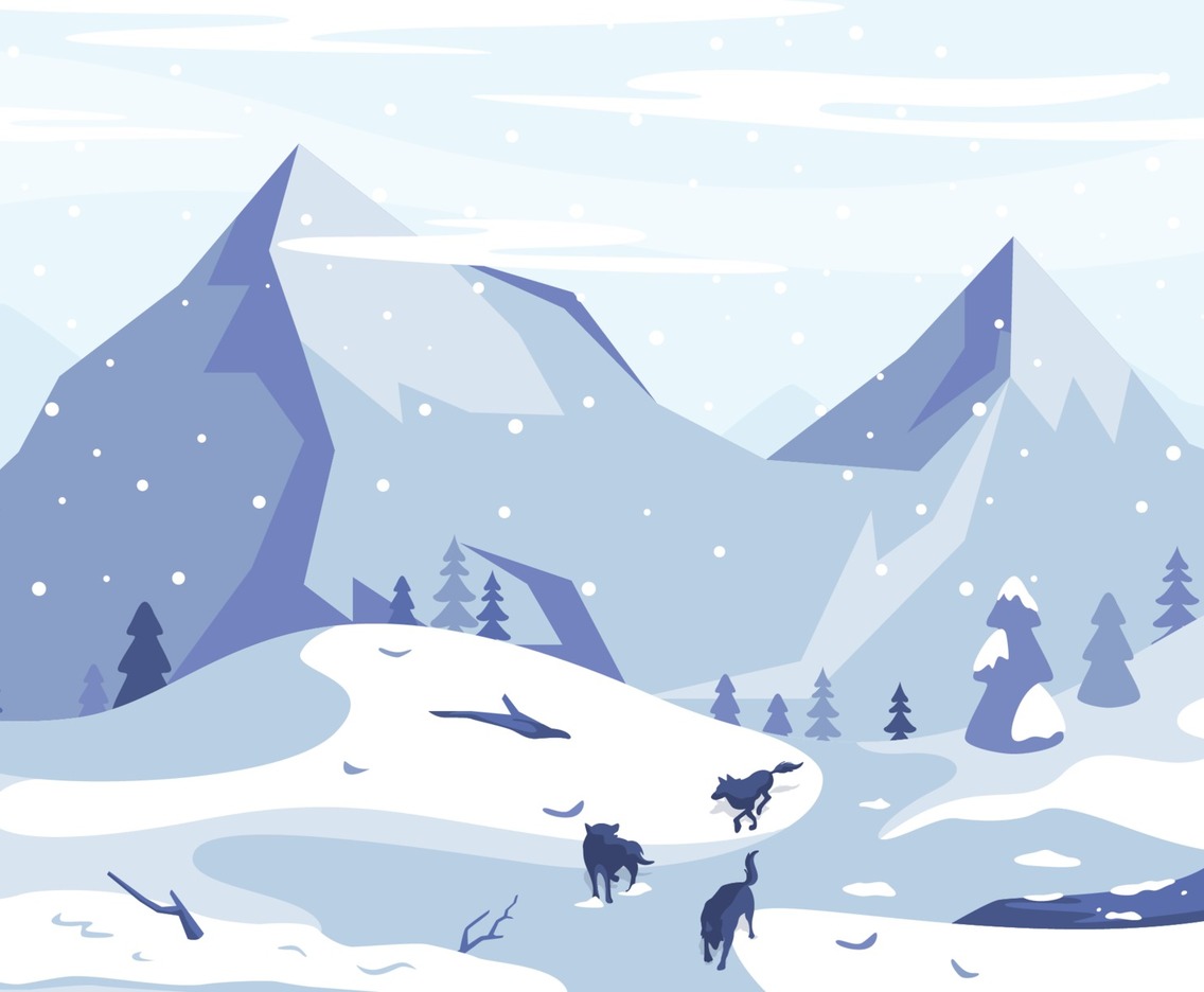 Winter Scenery of Snow Mountain with Wolves