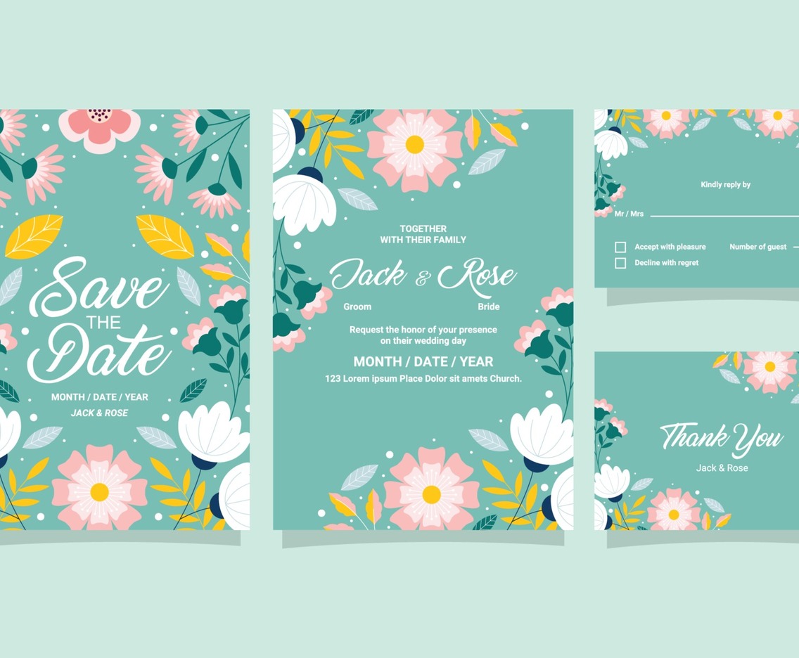 Wedding Invitation in Colorful Floral Set