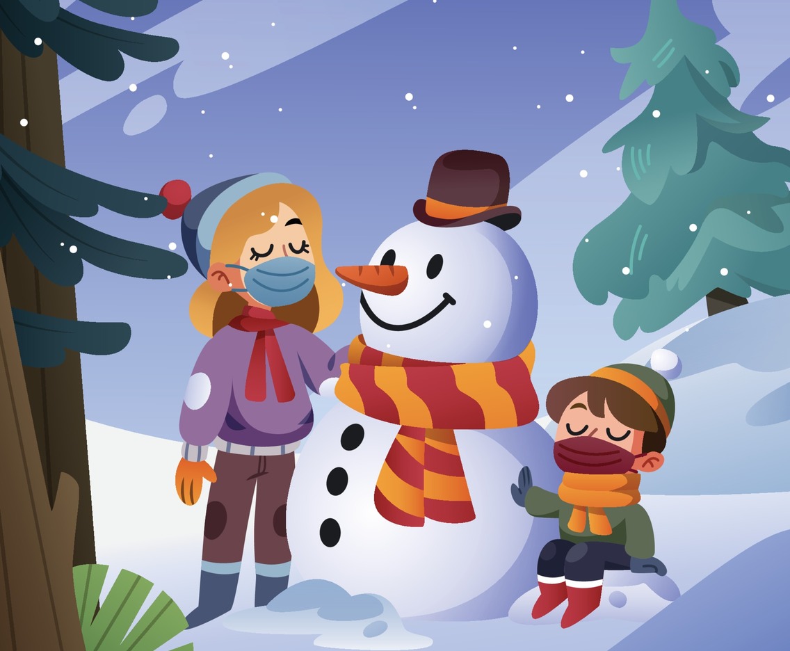 Brother And Sister are Making Snowman