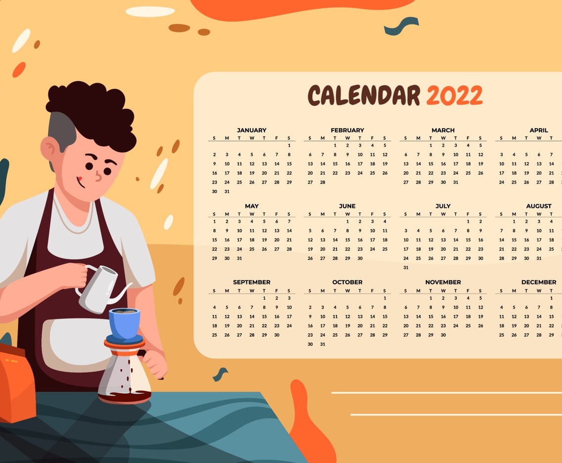 Calendar 2022 Template with Barista Cafe