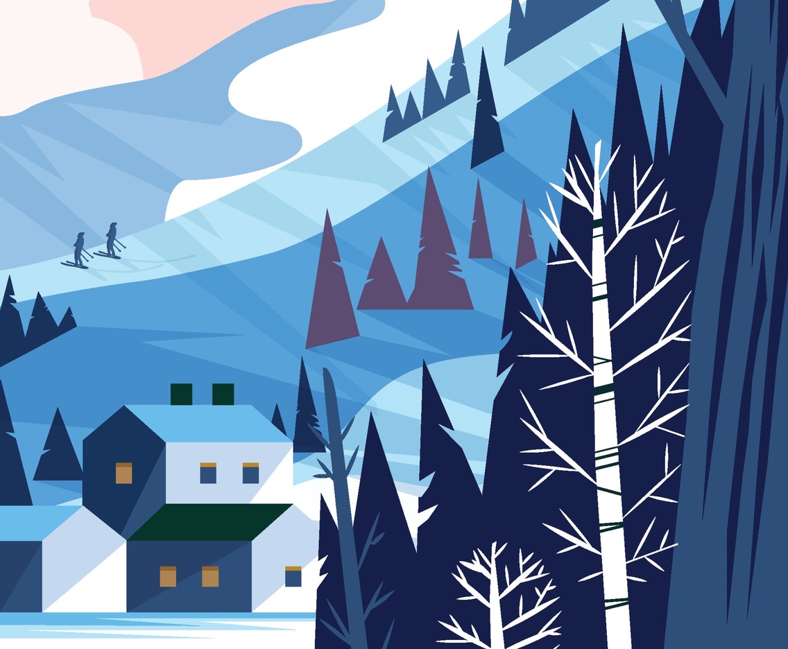 Winter Scenery with Houses Beside the River