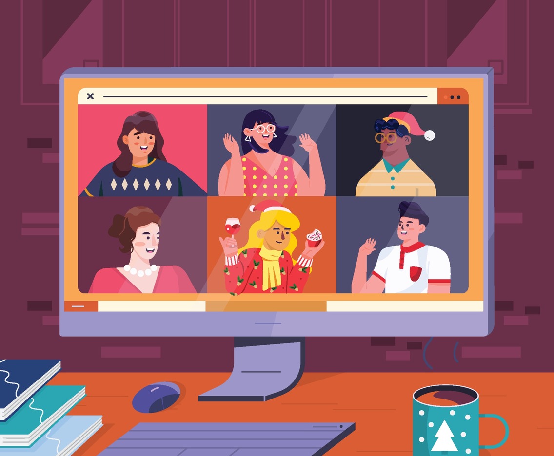 People Discuss Christmas Party Preparation Virtually Concept