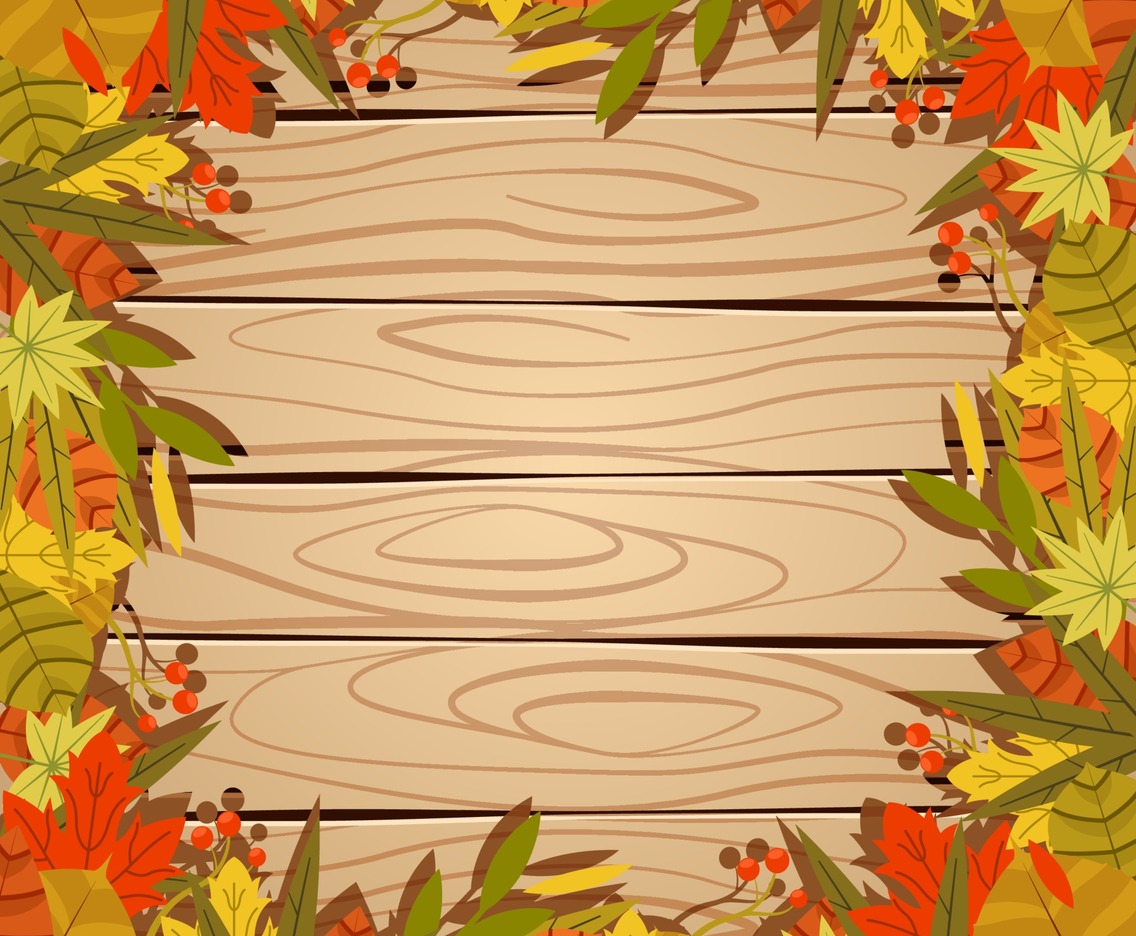 Autumn Flower Foliage on the Wood Background