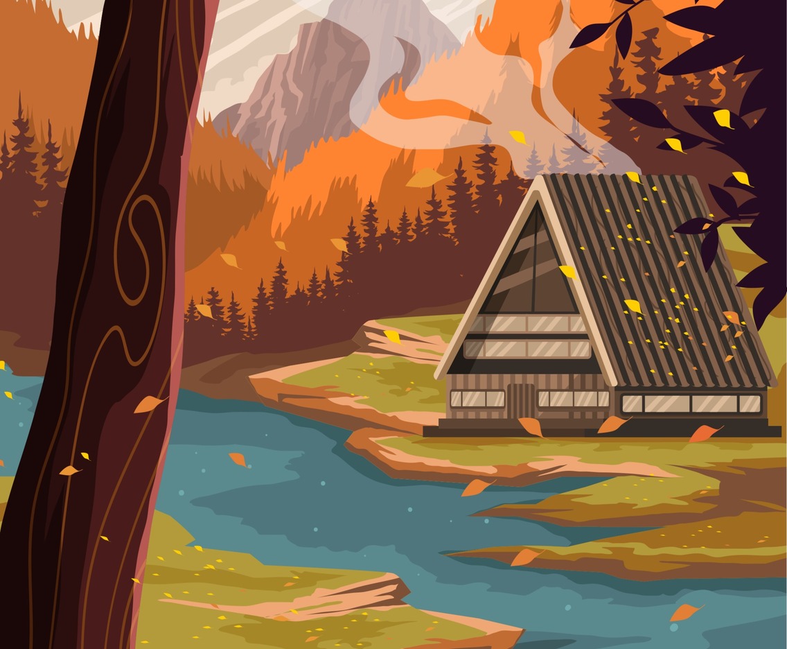 Warm Cabin Mountain in Autumn