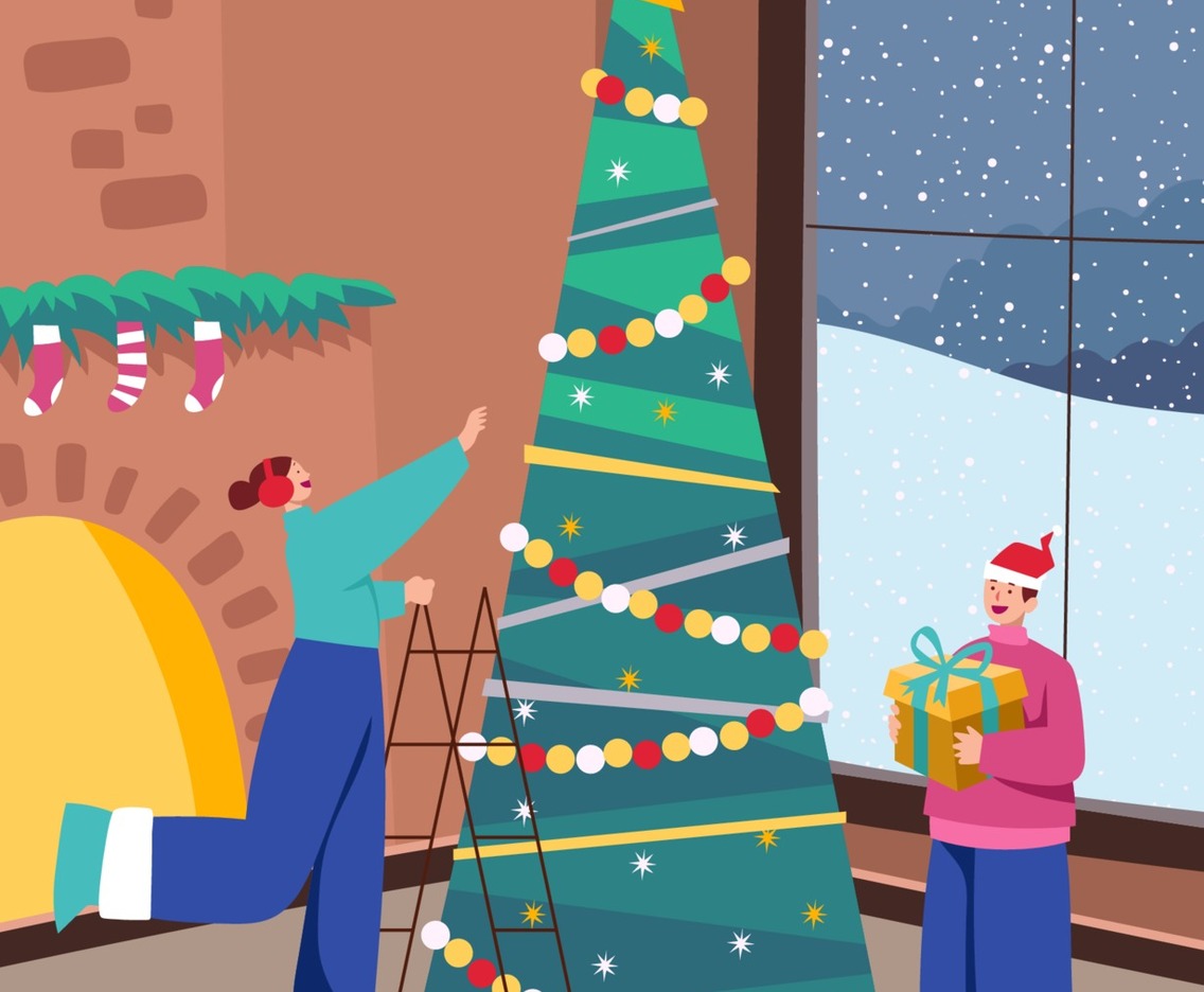 Happy Family Decorating Christmas Tree