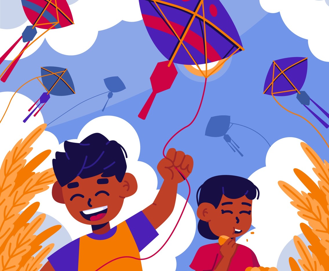 Children playing kites on Makar Sankranti