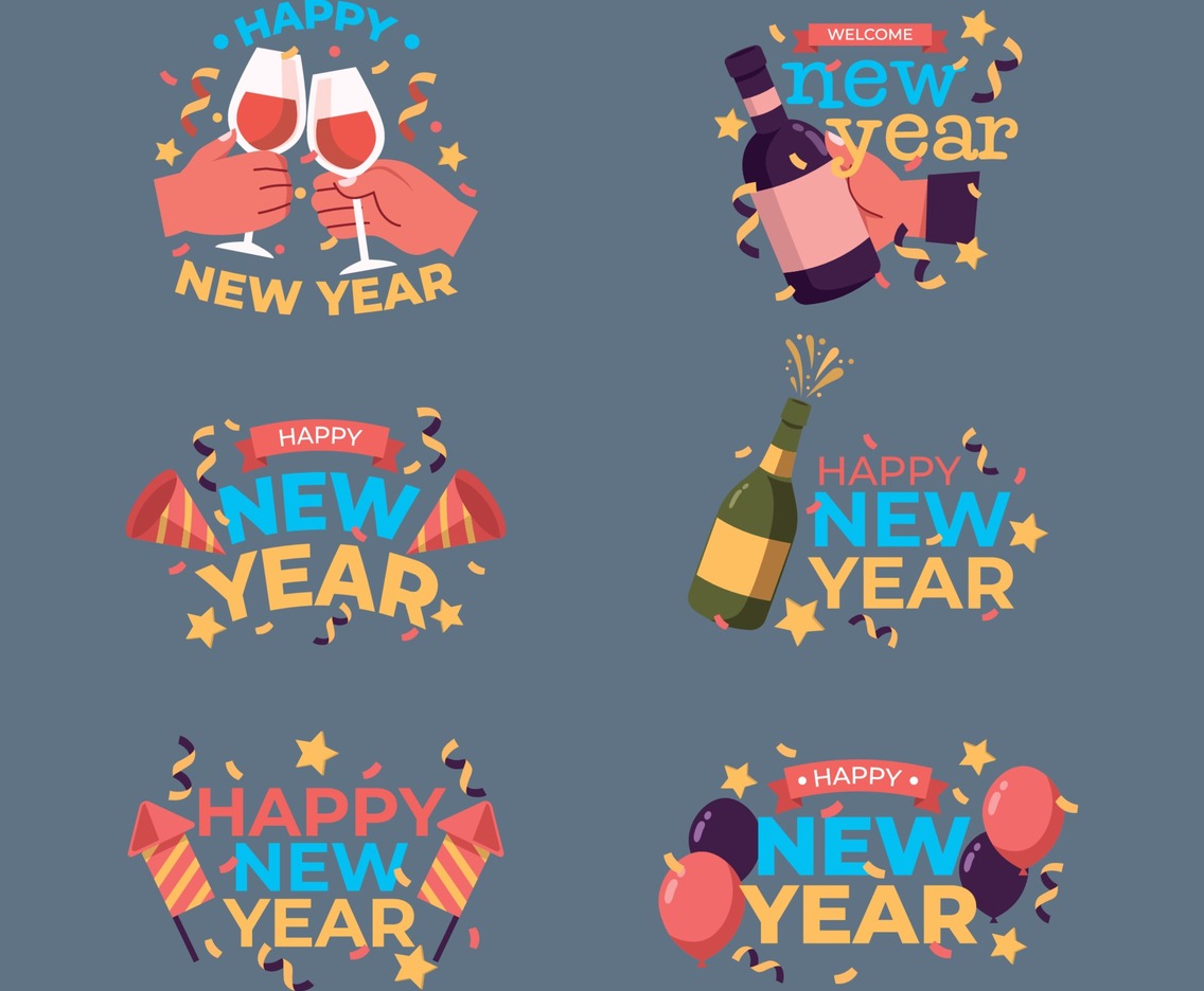 Set of Happy New Year Sticker