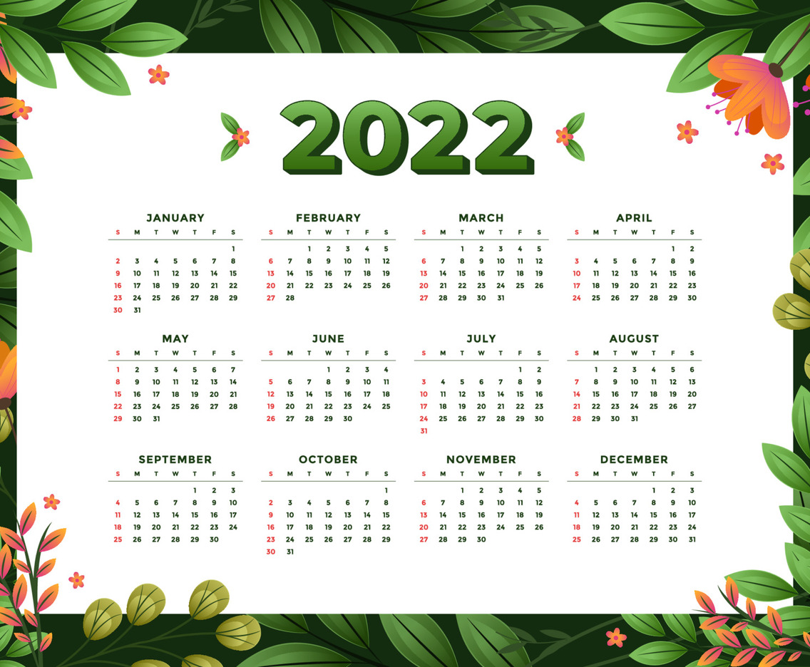 Calendar 2022 Template with Floral Background