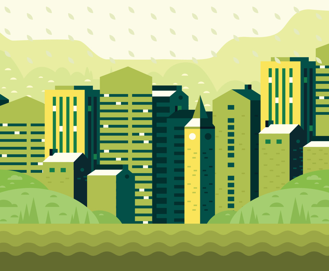 Tall Buildings on Rainy Day Background