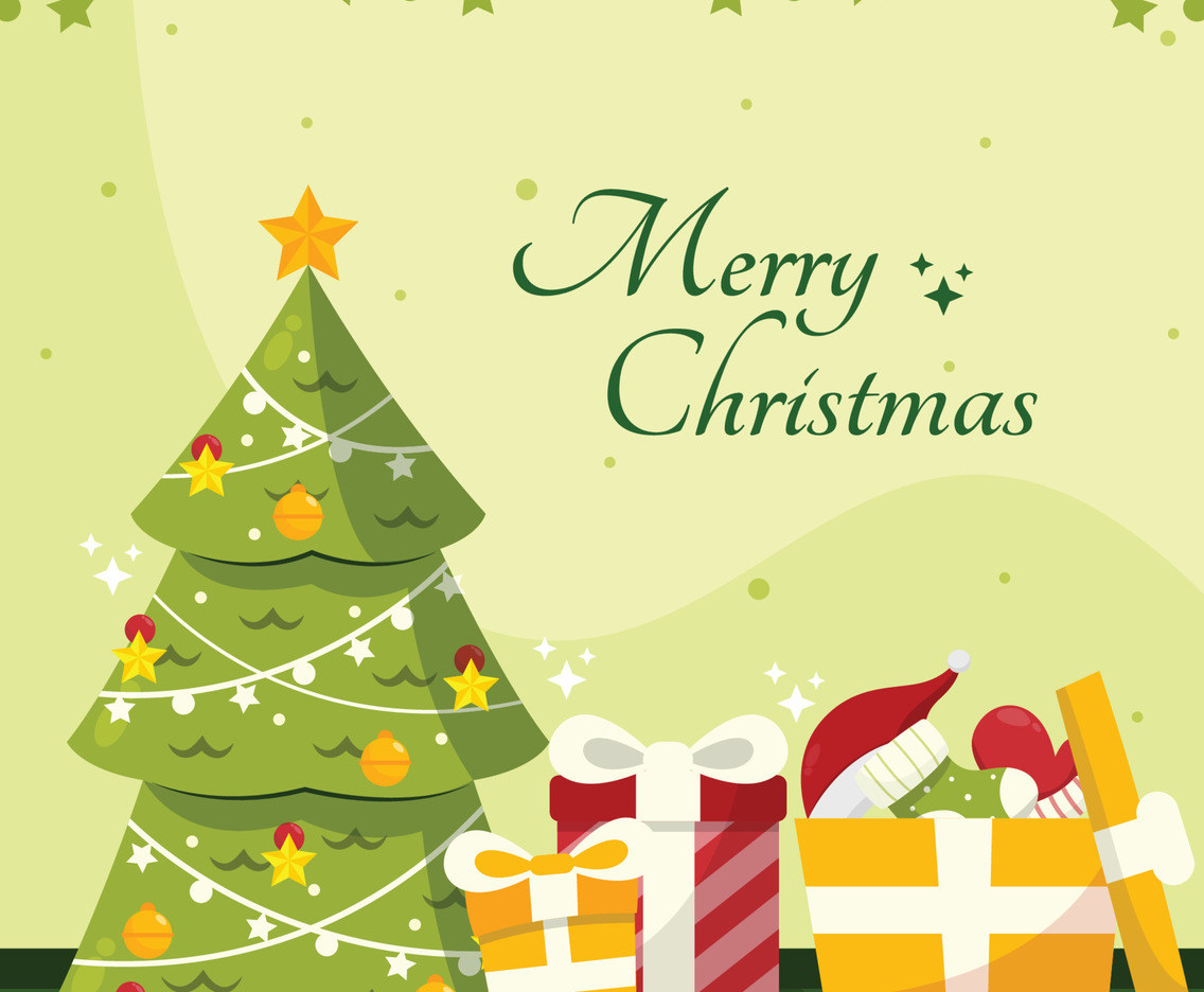 Christmas Tree with Pile of Gifts Background