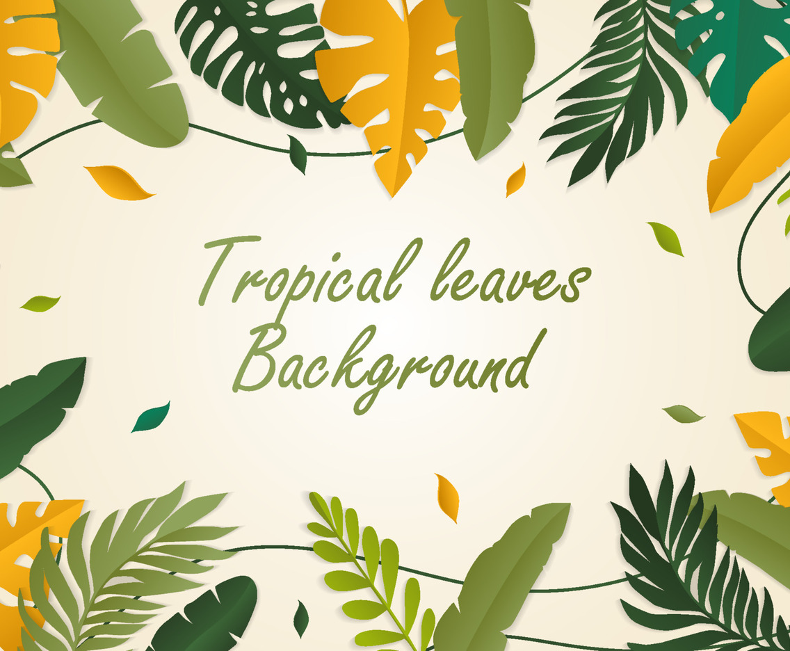 Gradient tropical flat background mural different leaves