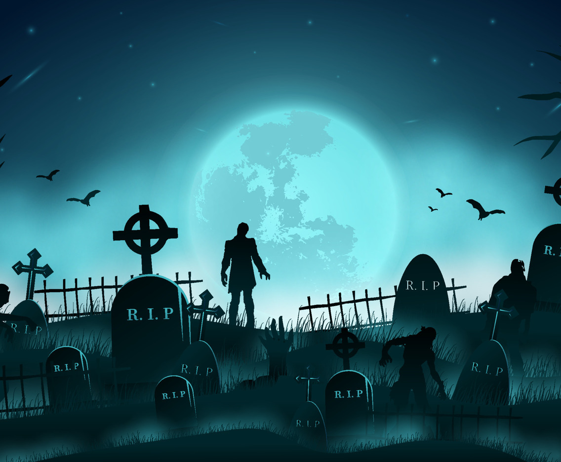 Halloween Background with Zombies Silhouette in The Graveyard