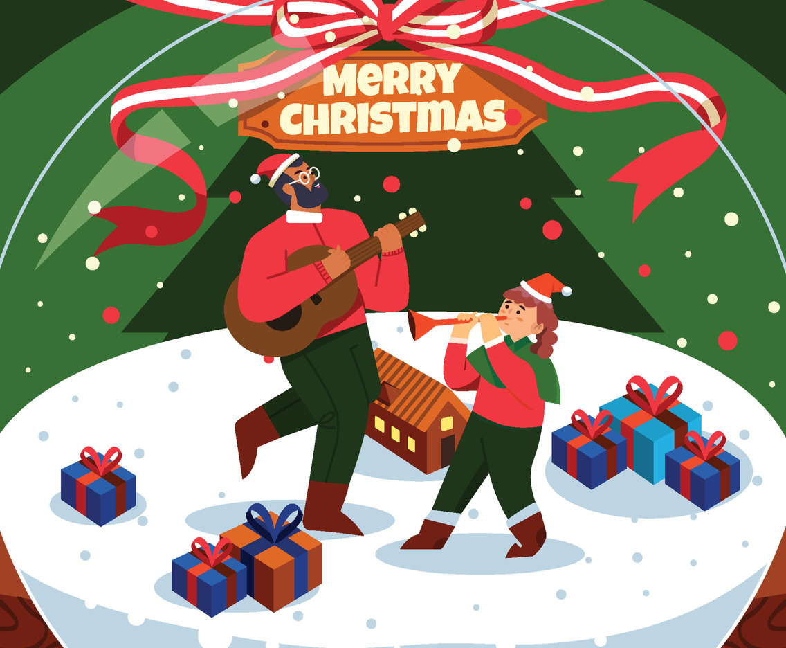 Father and Daughter Play Music on Christmas Concept