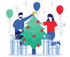Man and Women Preparing Christmas Party Decoration Concept