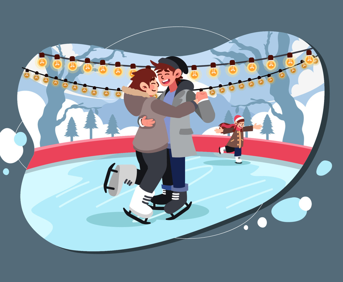 Ice Skating Couple on Frozen Lake